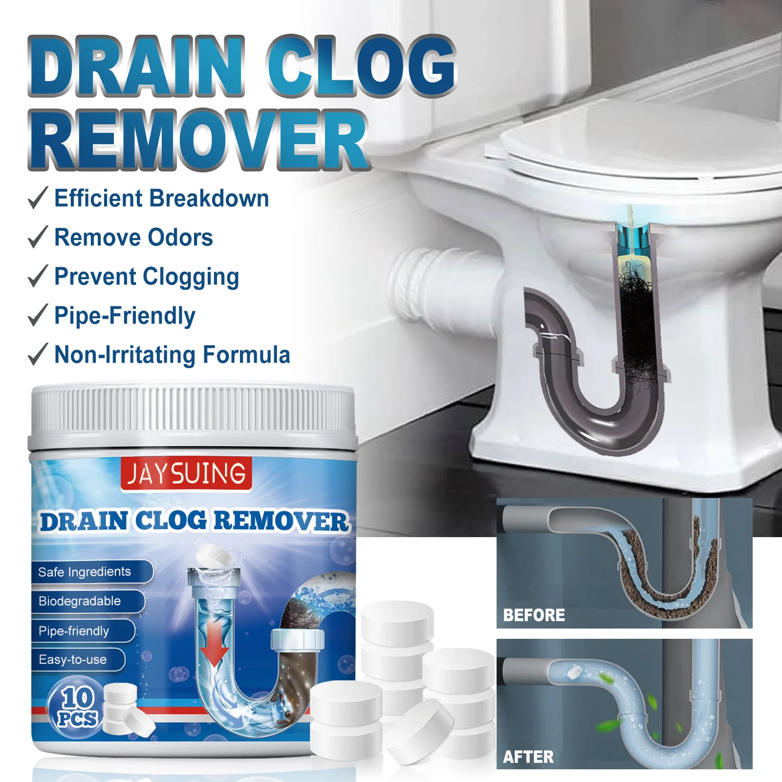 Drain Cleaner Unclogs Sink Drains Oil Clog Remover Prevent Blockage Sewer Toilet Kitchen Deodorization Pipeline Dredging Agent