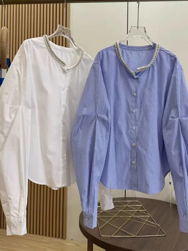 エレパールカラー ストライプ ルーズ ロングスリーブ レディース イルト サマー2025 デザイン 多用途 オープンカーディガン トップス 通勤 スレ