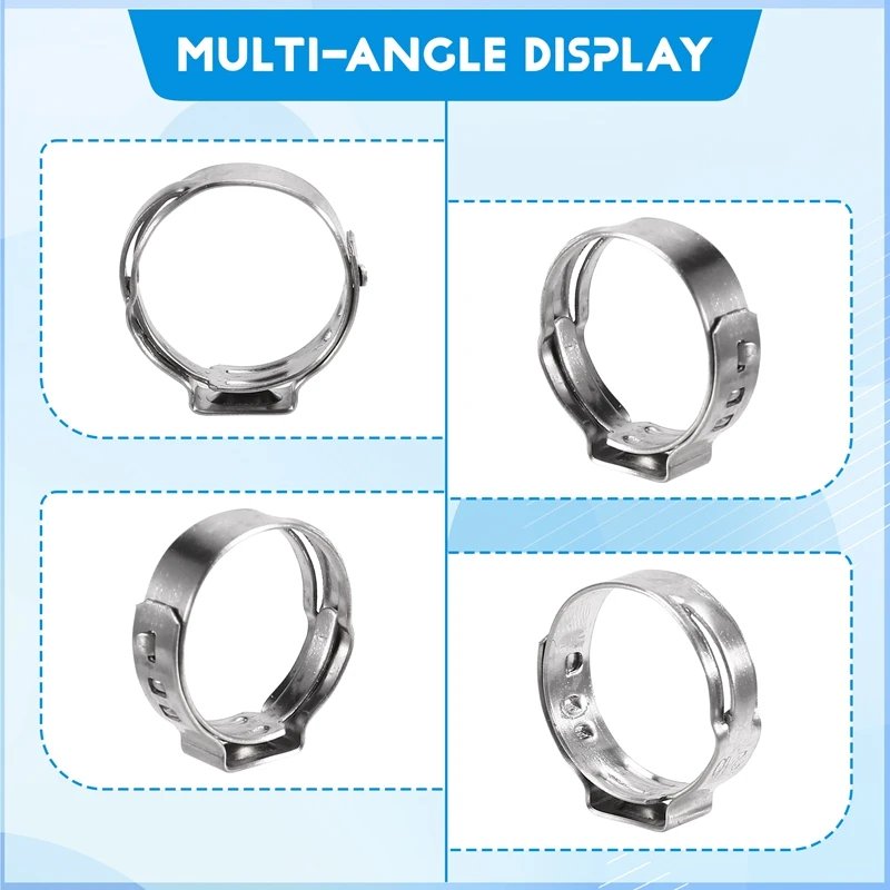 130PCS Hose Clamps Single Ear Stepless 5.8-21Mm Stainless Steel Hose Clamps Cinch Clamp Rings For Sealing Kinds Of Hose