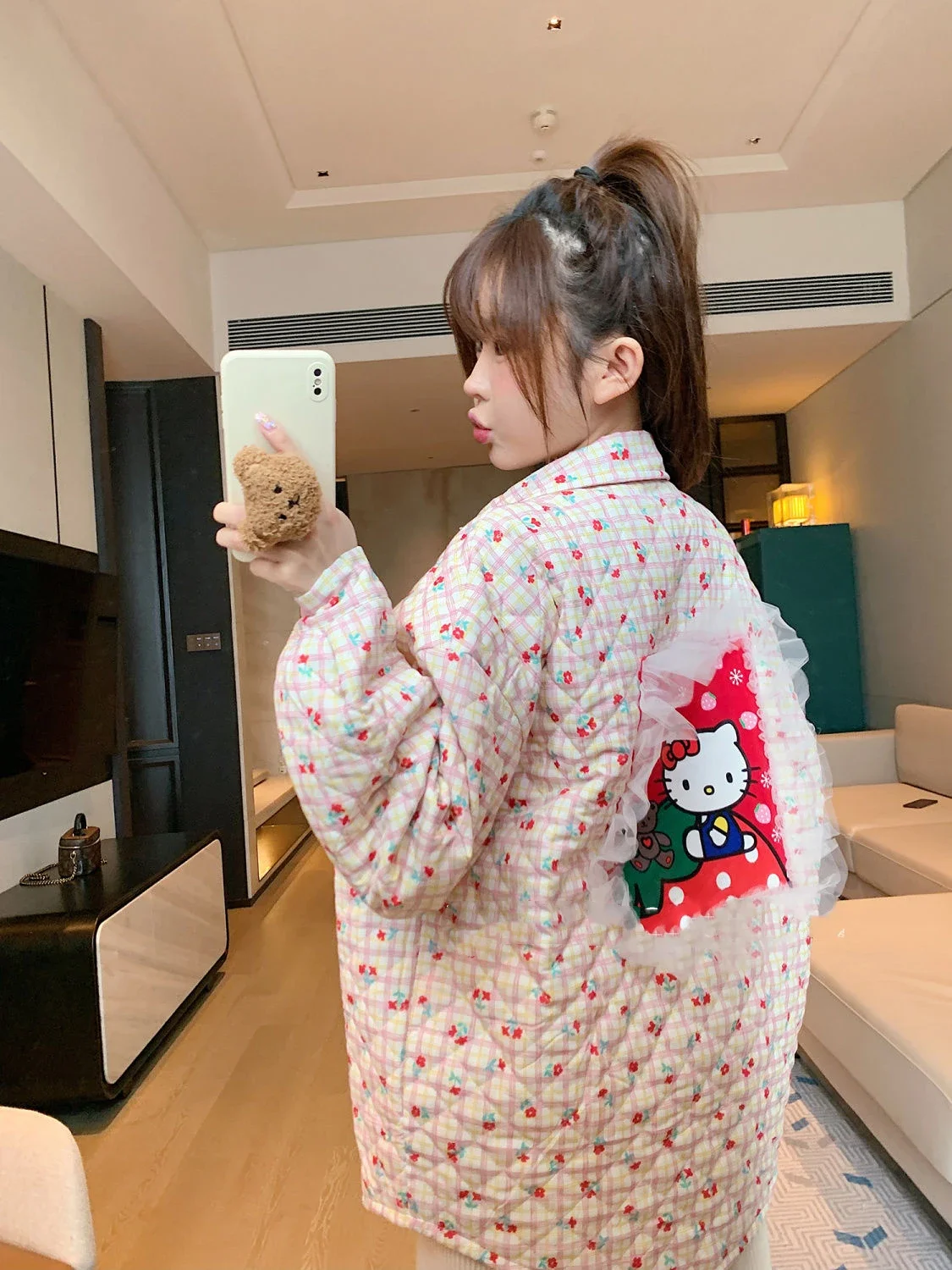 Sanrio HelloKitty Winter Korea Cotton Jacket Plush Loose Versatile Girl Cute Little Fresh Floral Cotton Jacket Christmas Gift