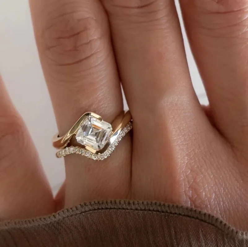 European and American fashion high-end square zircon women\'s ring