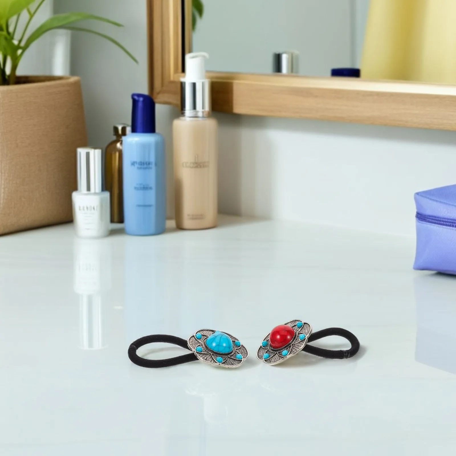 

4Pcs Bohemian Floral Hair Ties for Women Chinese Style Flower Elastic Ponytail Holders No Damage Soft Ropes Beach Bridal
