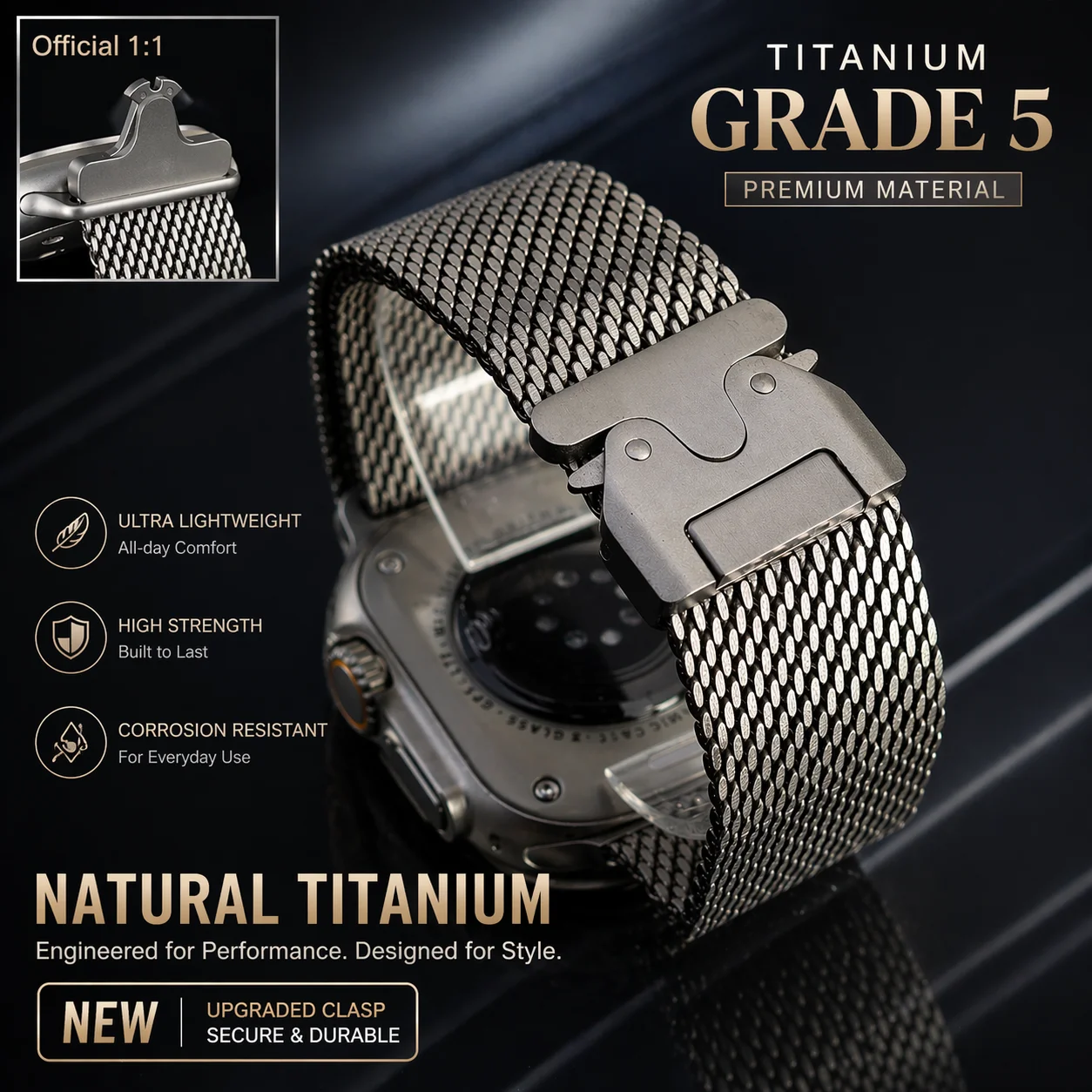 Official Pure Titanium Milanese Loop Band for Apple Watch Bands Ultra 3 2 49mm 46mm 45mm 44mm Parachute-style Strap Bracelet