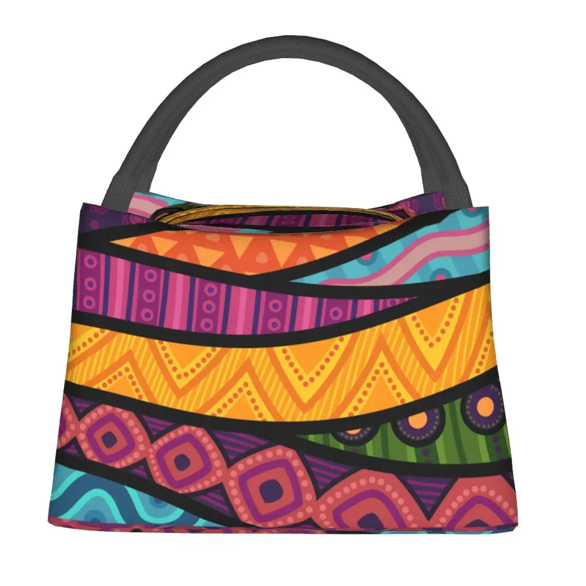 Gorgeous Geometric Ankara Lunch Bag For Women Mysterious African Lunch Box Picnic Cooler Bag Convenient Oxford Tote Food Bags