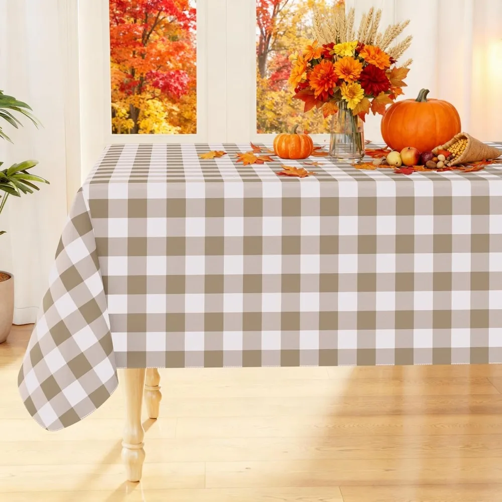 

Rectangle Table Cloth, Waterproof Vinyl Tablecloth with Flannel Backing, Wipeable Buffalo Plaid Table Cover for Dining