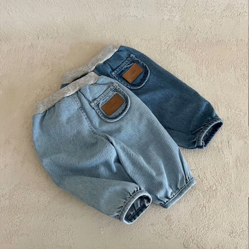 1-4y bebê meninos jeans novo outono etiqueta bolso da criança crianças meninos jogger calças meados de cintura elástica demin crianças meninos harem calças