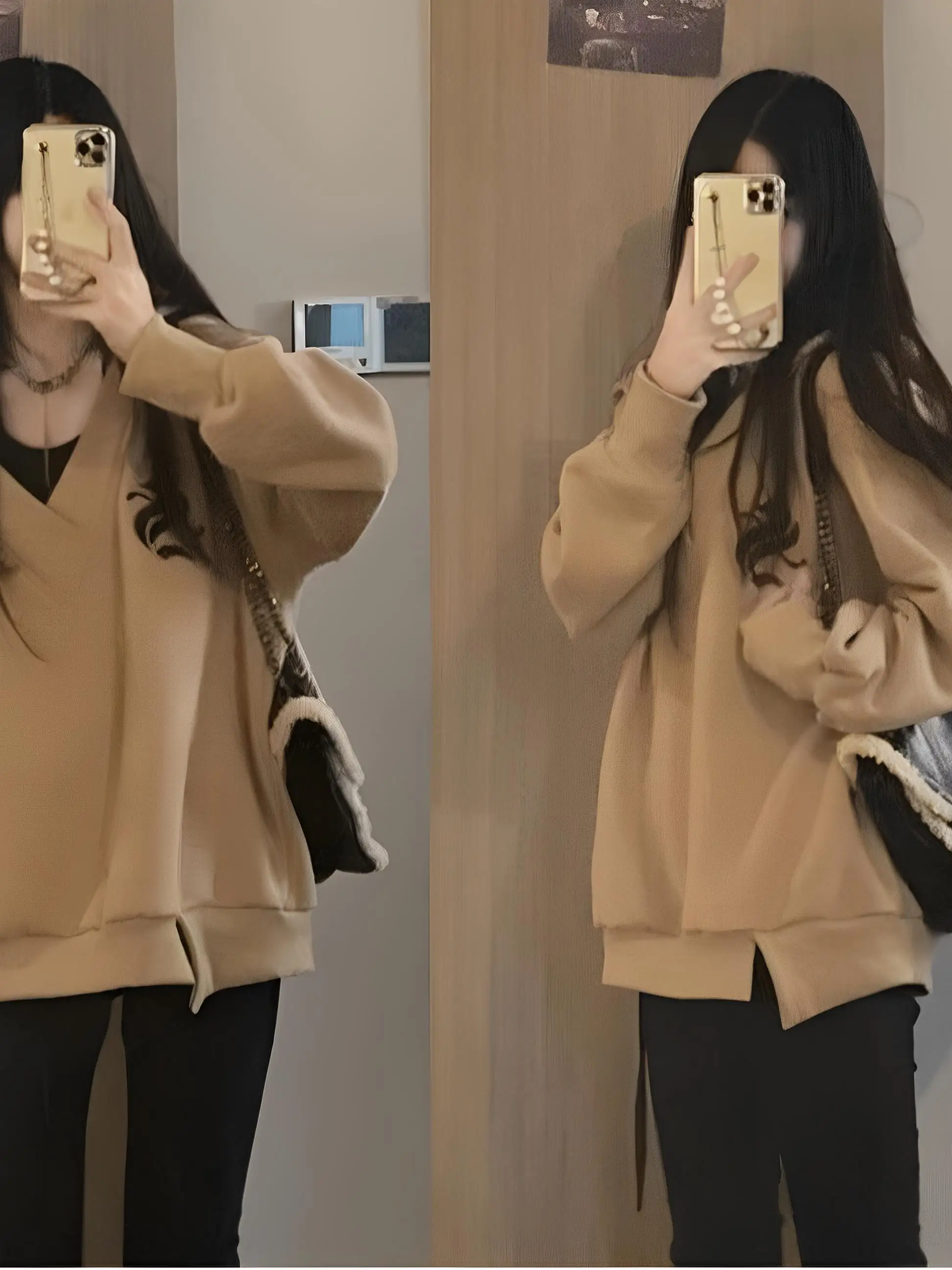 

Женская толстовка больших размеров в американском ретро-стиле с V-образным вырезом, длинным рукавом, свободного кроя, осенне-зимняя, с принтом, повседневная, удобная