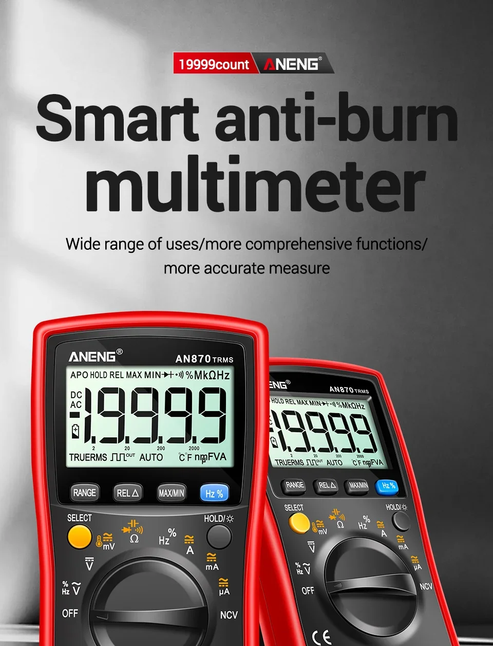 ANENG AN870 Smart Multimeter Digital Profesional 19999 Zählt AC Spannung Tester Strom NCV Kapazität Widerstand Ohm Test Tool – Detail 2