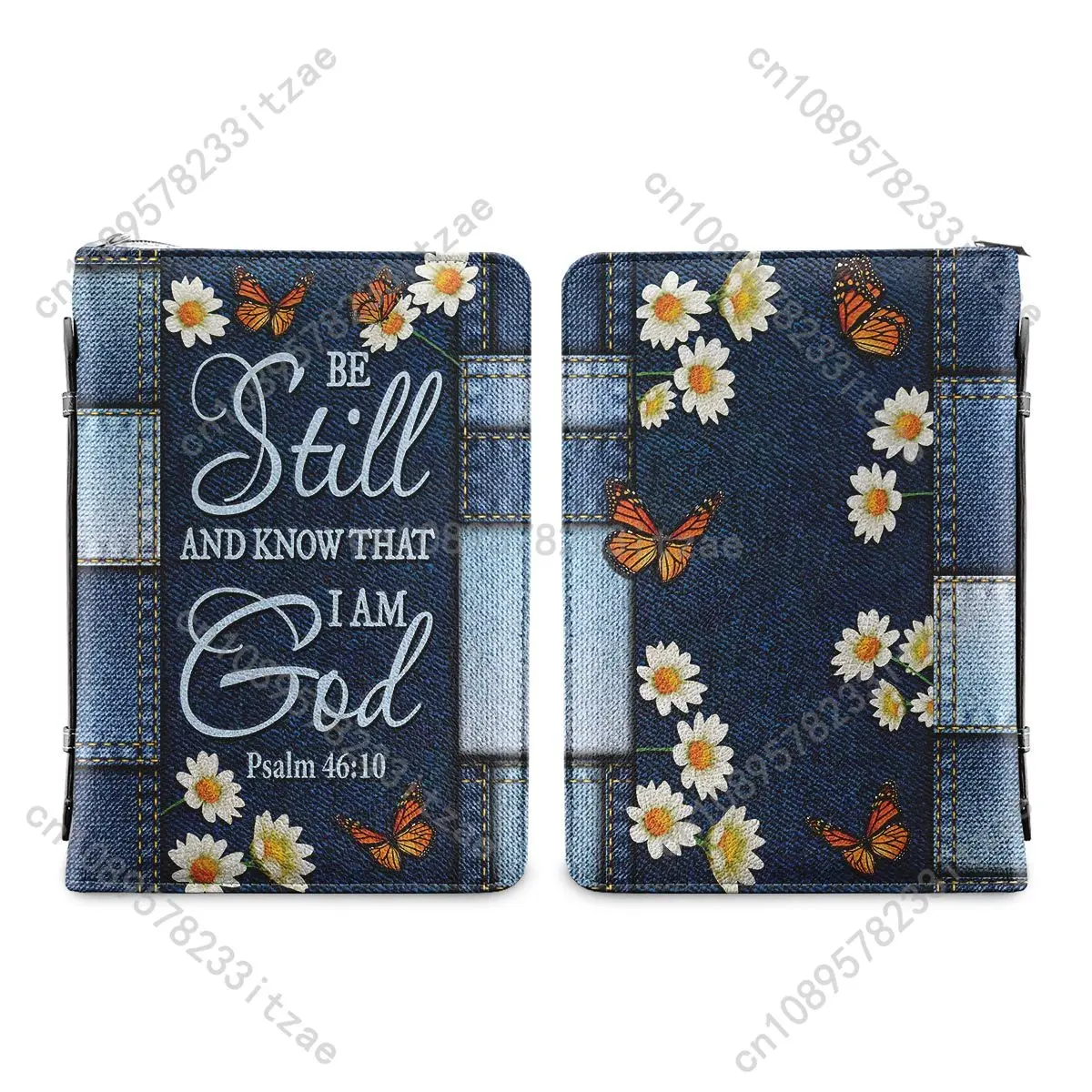 Customized Bible Storage Bag Be Still And Know That I Am God Butterfly Print PU Leather Bible Study Holy Cover Case Carry Bags