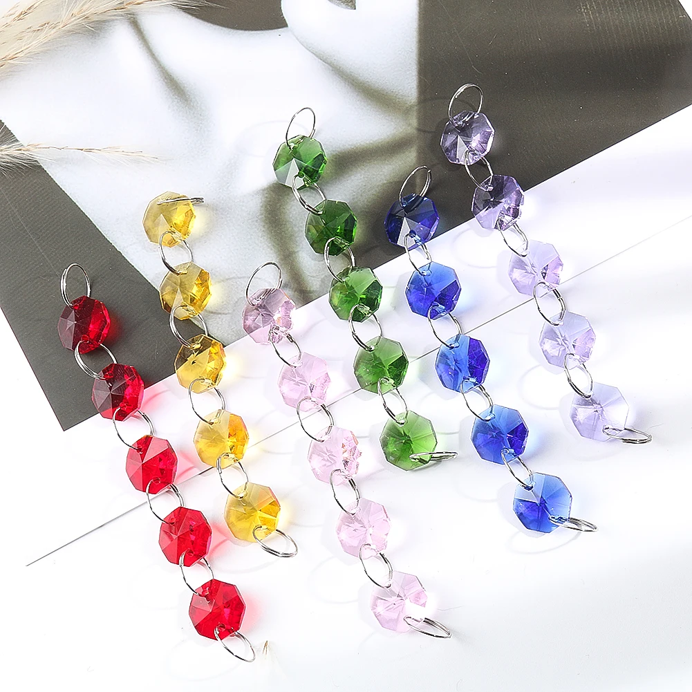 

6 Strand Crystal Glass Octagon Bead Chain Chandelier Lamp Parts Replacement Garland Hanging Suncatcher Prism Wedding Centerpiece