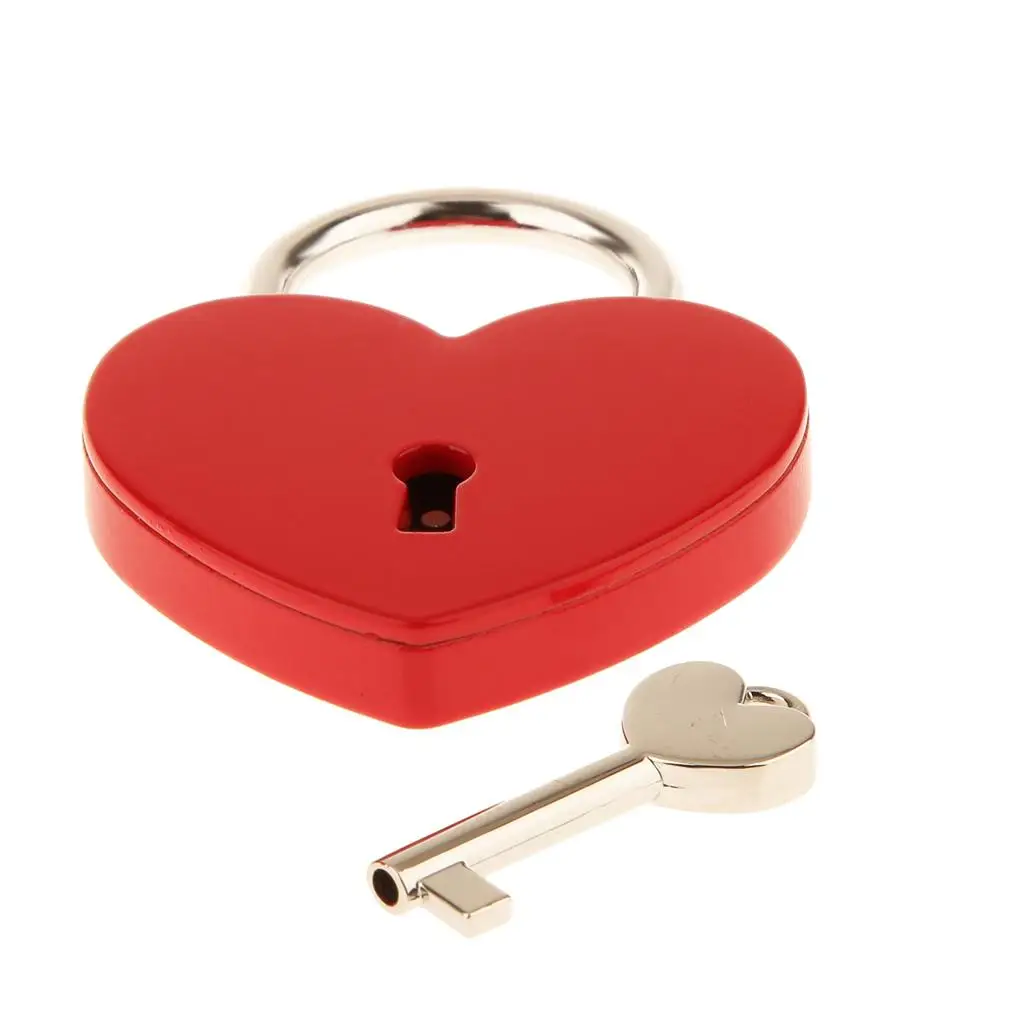 Metal Heart Padlock with Key Small Travel Lock Vintage Key Look for Jewelry Case Luggage and Backpack