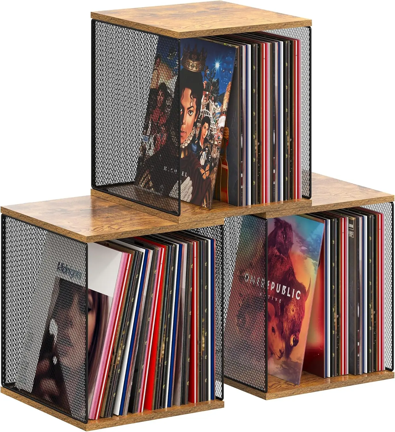 

3 Cube DIY Stackable Vinyl Record Storage Holder for 120-150 Albums, Modular Visual Display
