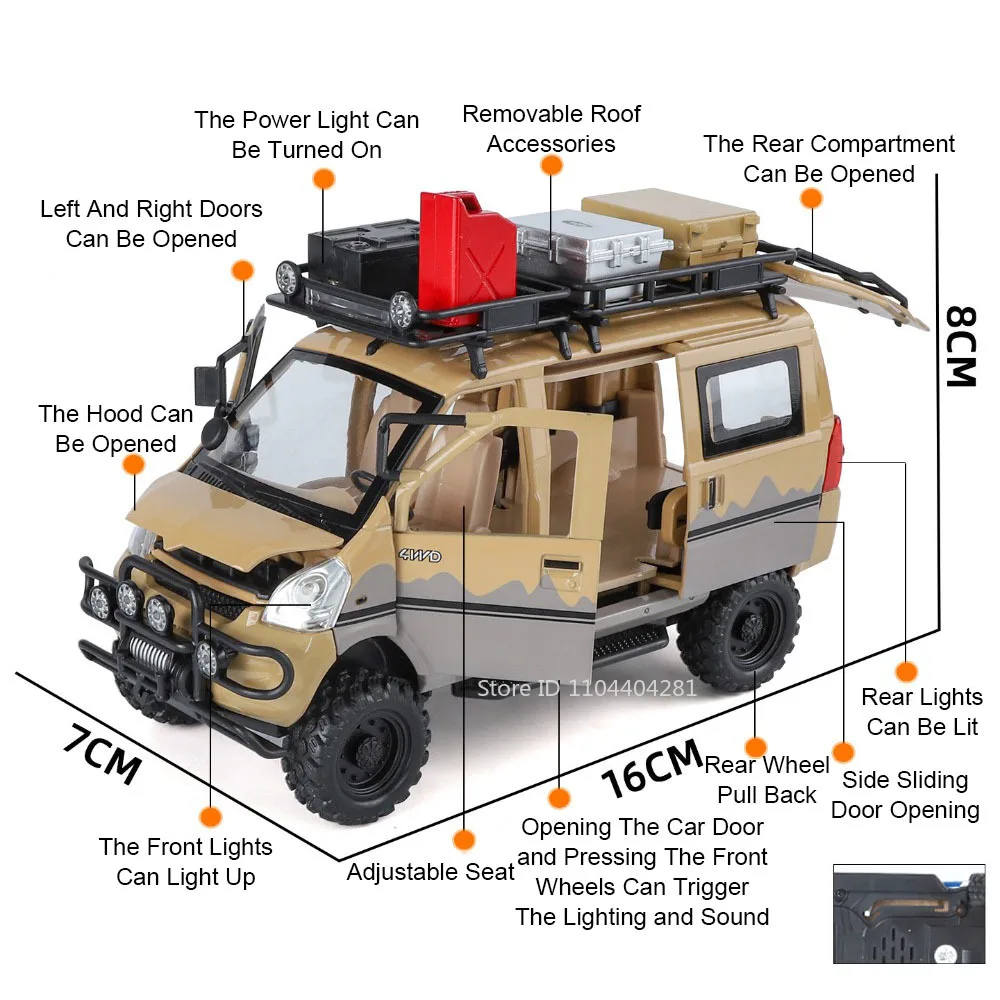 1:24 WuLing Van Mitsubishi Delica modelo de aleación de juguete puertas de coche fundidas a presión sonido abierto luz extraíble vehículo todoterreno regalos de cumpleaños