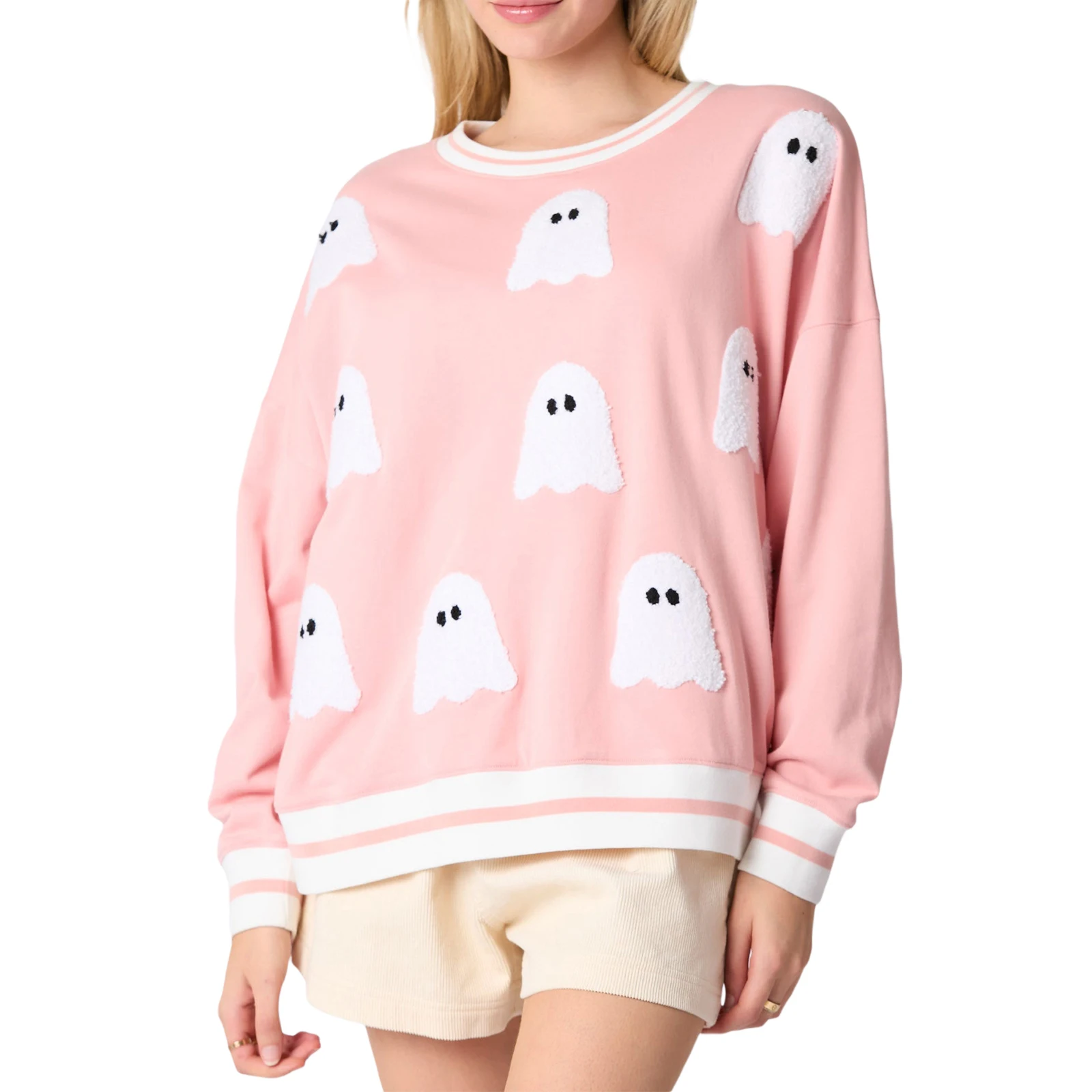 

Fashion Ghost Embroidery Long Sleeve Oversized Pullover Tops Women’s Halloween Sweatshirts