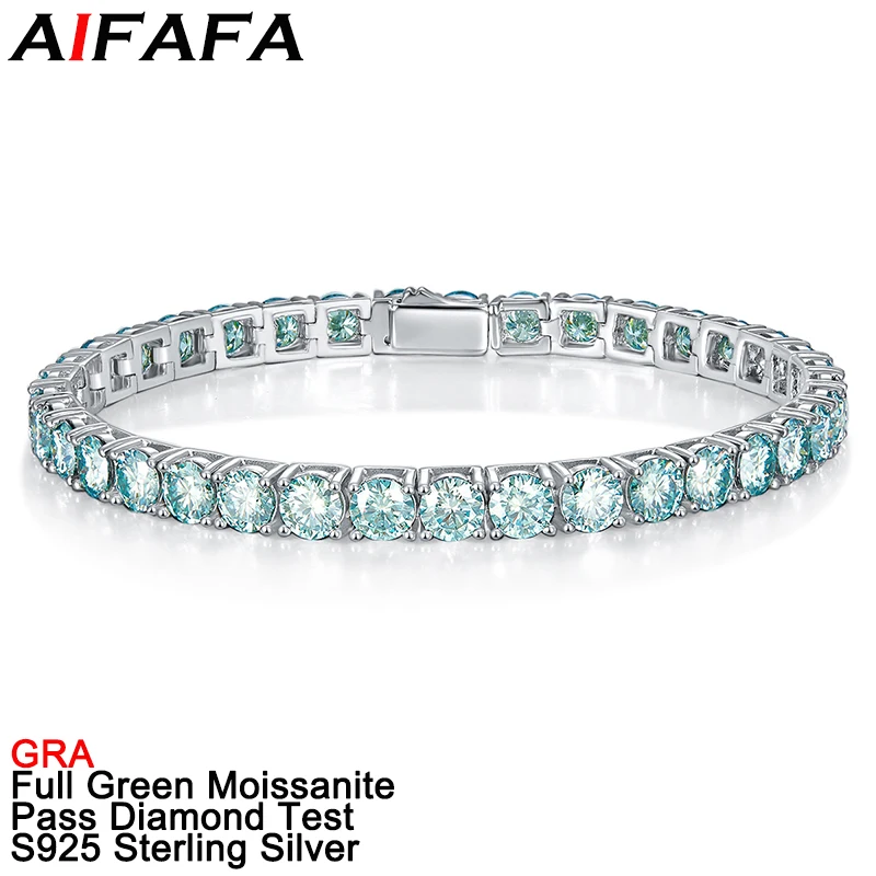 AIFAFA 4/5mm Full Green Moissanite Tennis Chain Bracelet Moissanita Hand Chain S925 Sliver Fine Jewelry Pass Diamond Test GRA