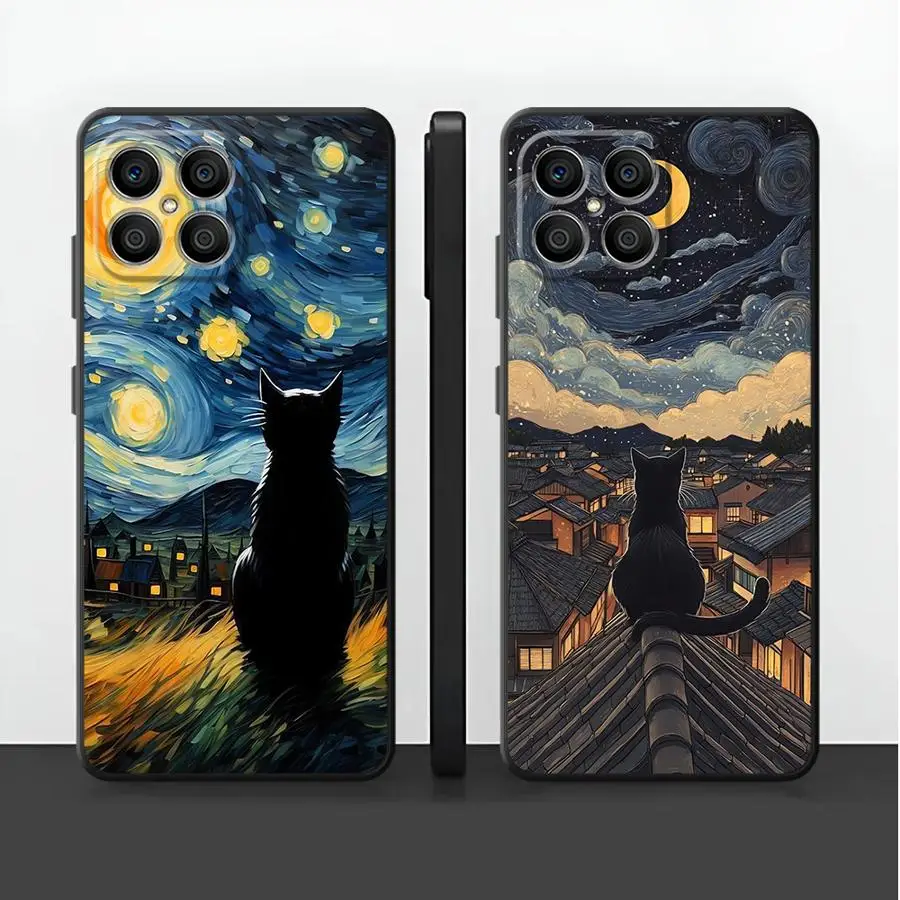 Van Gogh Starry Night Cat Case for Honor 90 8X X9a Magic5Lite X7 X6 X8 200 400 Lite X5b 70 Funda Phone Cover