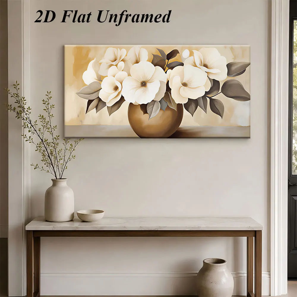 1 modern minimalist white flower frameless decorative painting, minimalist and atmospheric decorative painting, 2D plan
