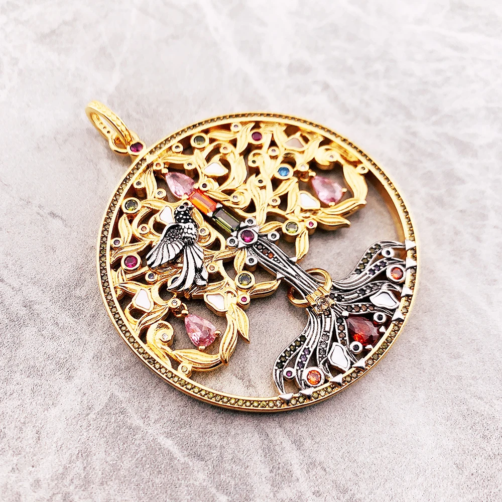 Vergoldeter Baum-Raben-Anhänger aus 925er-Sterlingsilber, edler Schmuck, neues Vintage-Geschenk für Damen und Herren – Detail 7