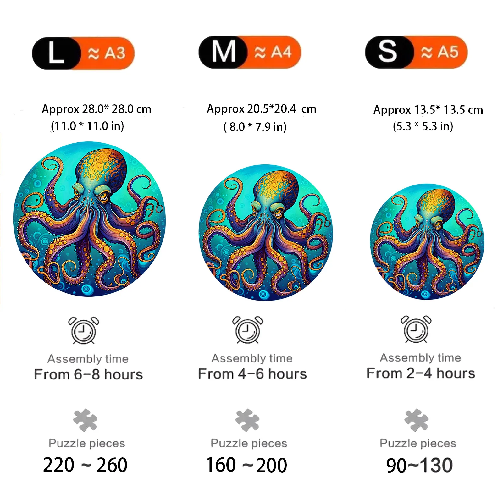 3D-Oktopus-Holzpuzzle – kreisförmiges, unregelmäßiges Ozean-Design, Denkaufgabe-Spielzeug und einzigartiges Geschenk für Erwachsene