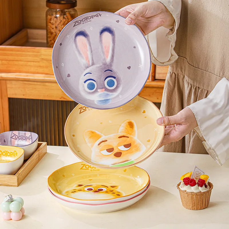 Zootopia Cartoon Edged Ceramic Plate 8 Inches Deep Dish Home Use High Temperature Resistant Underglaze Color Resistant