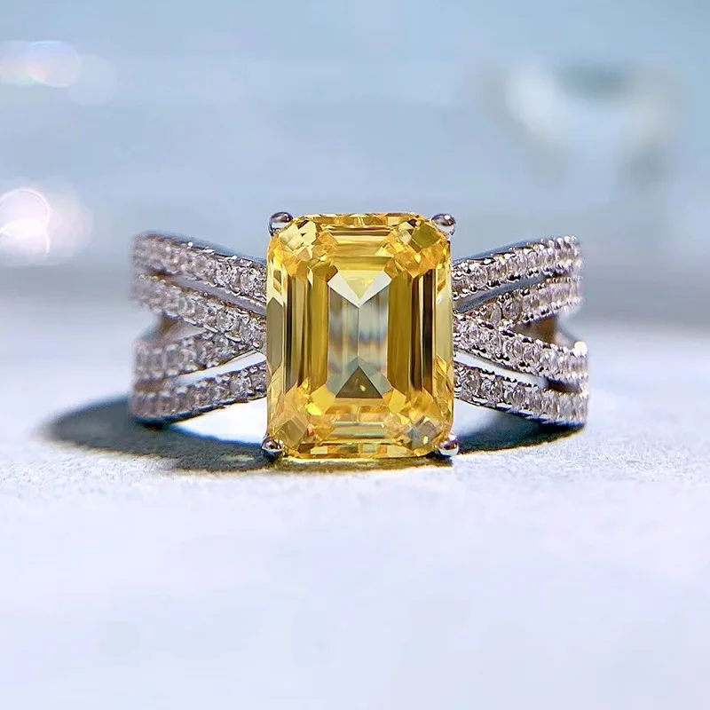 

925 Silver Rectangular Similar Citrine Ring for Women 7x9mm Wedding Ring for Lady Girl Anniversary Gift