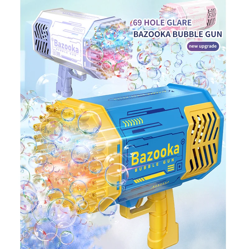 

69 Holes Electric Bubble Gun Automatic Gatling Bazooka Bubble Machine With Light Children Outdoor Soap Bubble Blowing Toys