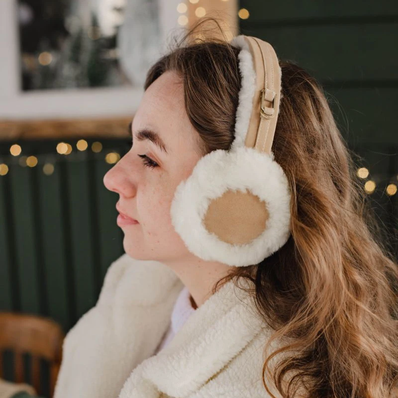 Wool Plush Earmuffs New Khaki Fashion Sheepskin Fur Earmuffs For Winter, Cycling And Outdoor Cold Protection Warm Earmuffs