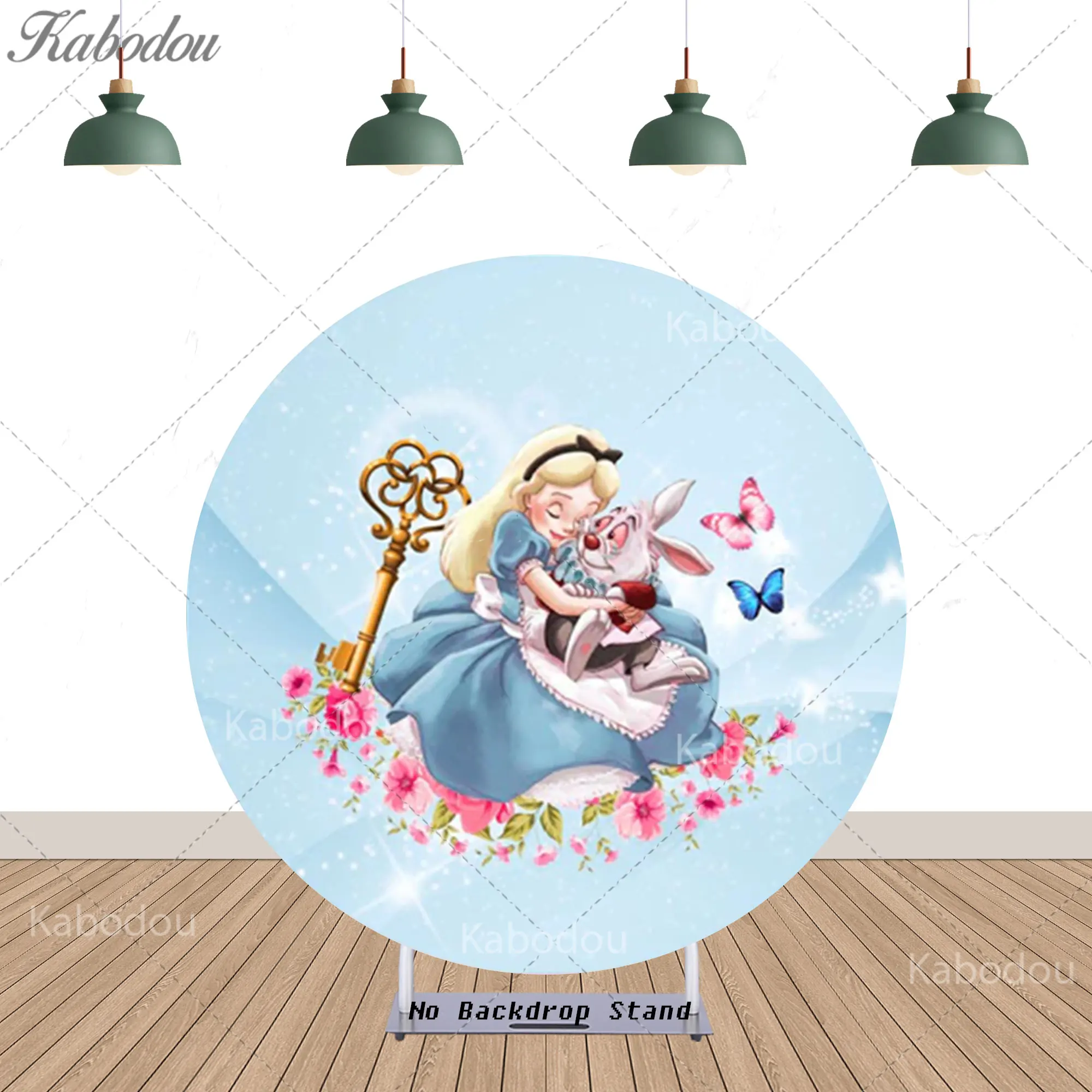 Alice in Wonderland Round Backdrop Kid Girls 1st Birthday Party Decor Baby Shower Banner Poster Background Photography Wall Prop
