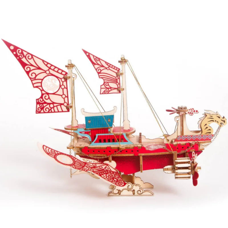 DIY Fantasy Airship 3D Steampunk Model Wooden Puzzle Toy Model Building Block Kits Jigsaw DIY Assembly Toy kids adults Gifts