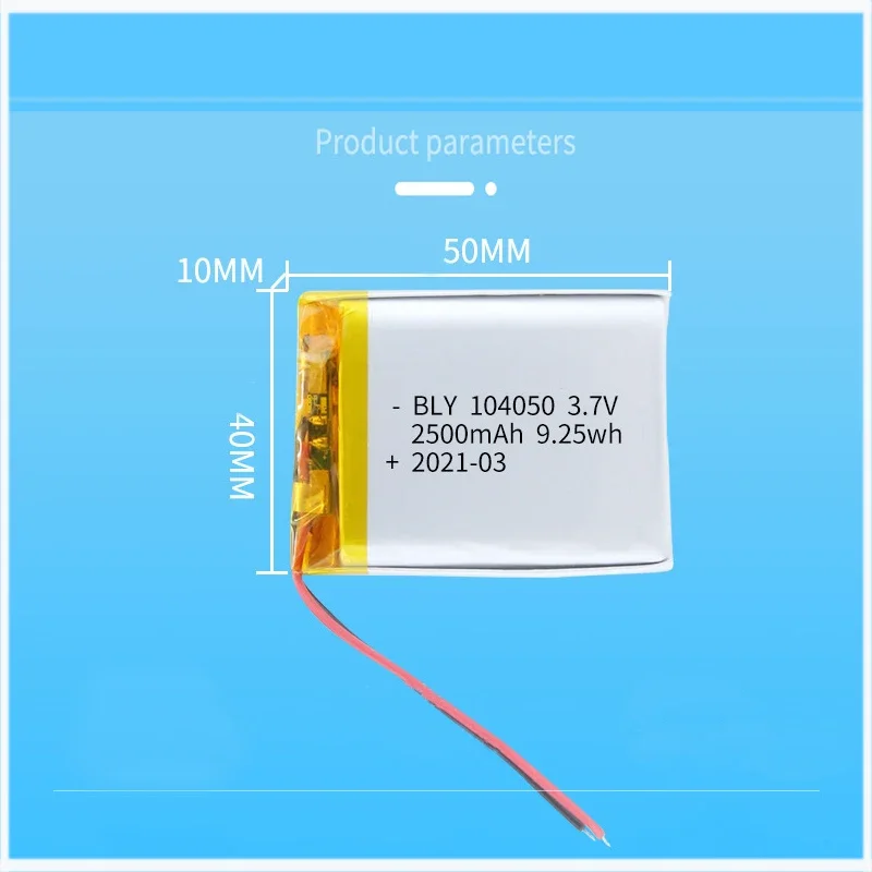 Rechargeable 3.7V 2500mAh Li-Po Battery 104050 Lithium Polymer Battery Li-Po li ion Lipo cells For GPS MP3 MP4 Driving Recorder