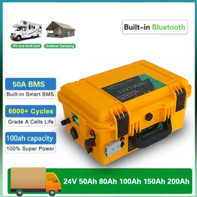 

LiFePO4 Battery 24V 50Ah 80Ah 100AH 150Ah 200Ah Lithium to 2KW Used for dragging motors\exteriors, etc. 3 sold Outdoor camping