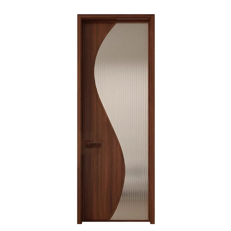 

Aluminum glass door, retro medieval style walnut pattern toilet bathroom swing door