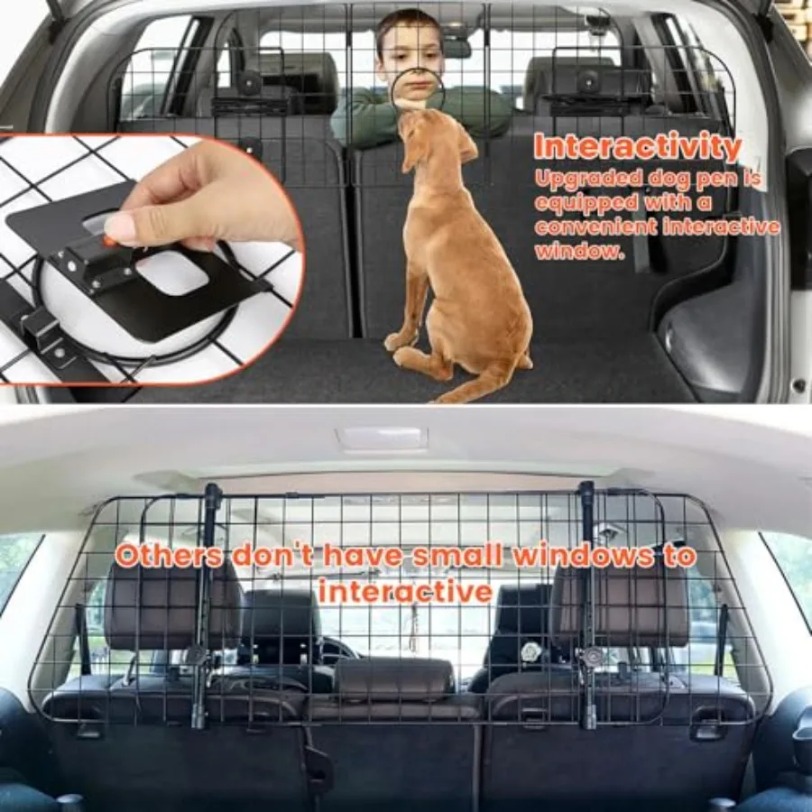 2025 Upgraded Dog Car Barriers for SUV with HumanPets Interaction Window 36.5 to 60 Adjustable HeavyDuty Wire Mesh Dog Car Barr