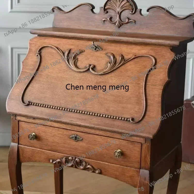 6239 French retro carved solid wood dresser bedroom dressing table American flip end cabinet