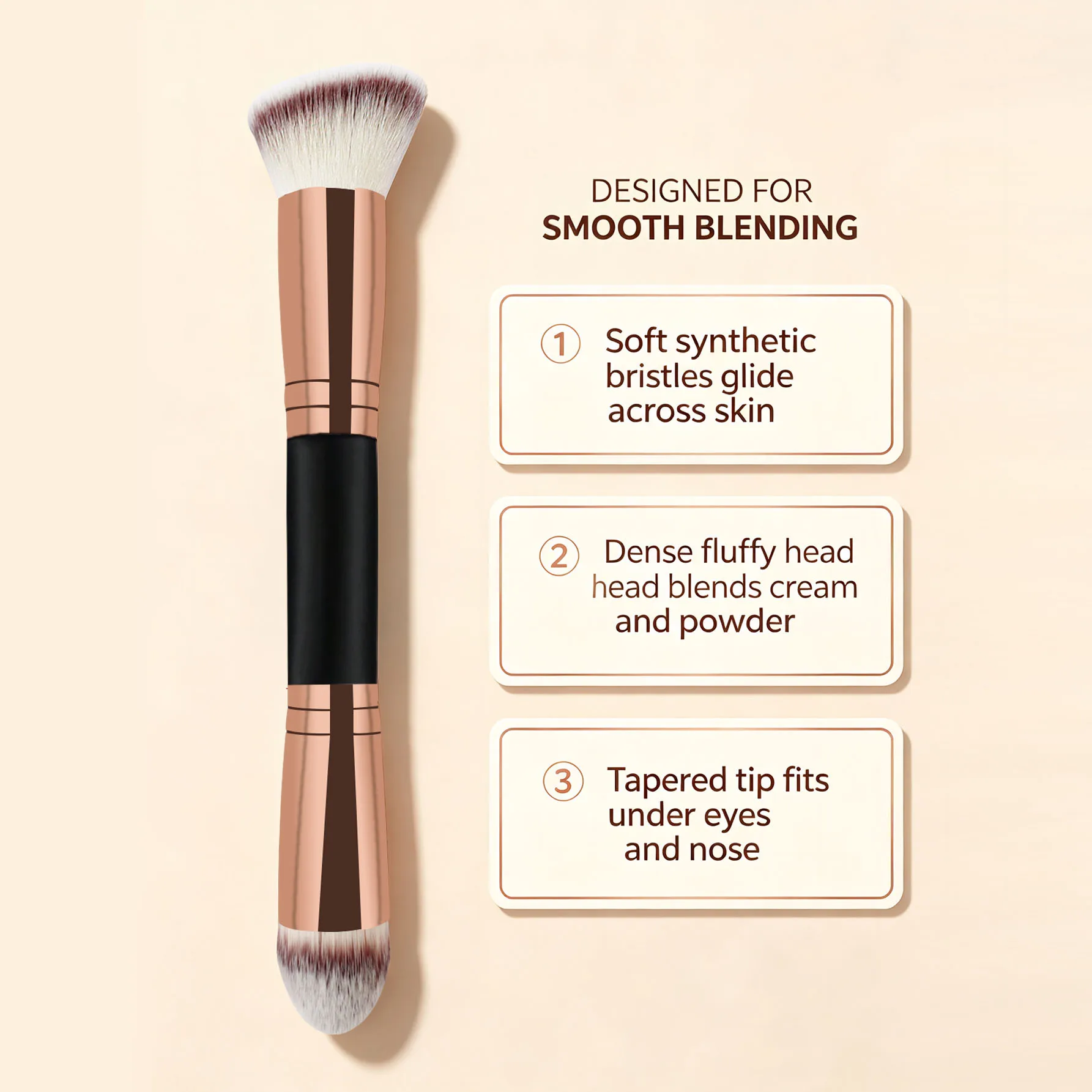 1Pc Double-Ended Facial Makeup Brush, Foundation Brush, Contour Brush, Loose Powder Brush, Blush Brush, All-In-One Makeup Brush, with Soft and Dense Bristles, Does Not Absorb Powder, Suitable for Liquid and Cream Foundation and Concealer, Blends Evenly Without Brush Marks, Creates a Flawless Finish, Beginner-Friendly Beauty Tool