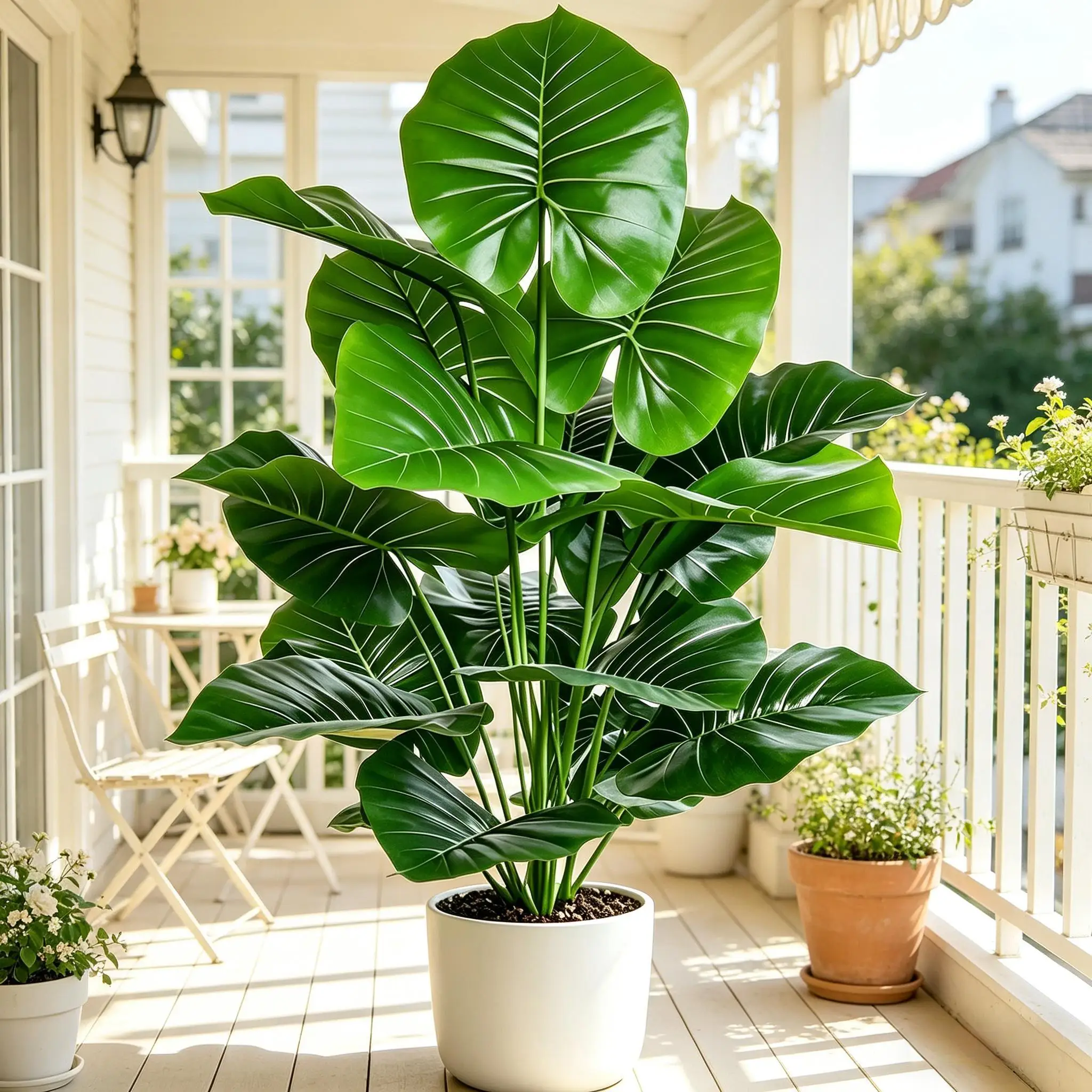 Planta Artificial de Oreja de Elefante con Hojas Redondas de 60-105 cm, Alocasia de Plástico con Tacto Real para Decoración de Interiores, Exteriores, Hogar, Jardín, Oficina y Fiestas