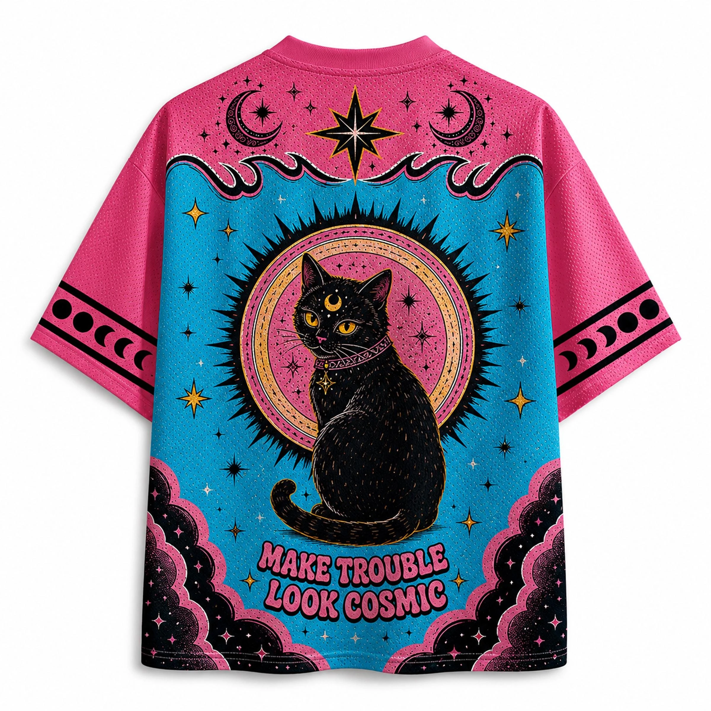 2026 Summer Fashion Retro Gothic Moon Goddess Black Cat 3D Printed Quick Drying Outdoor Punk Street Style Casual V-neck T-shirt
