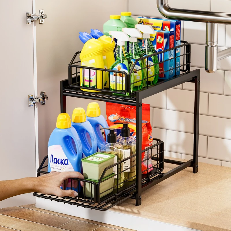 

Durable Toilet Bathroom Slide Drawer Basket Foldable Storage Basket Kitchen Cabinet Seasoning Bottle Jar Shelf