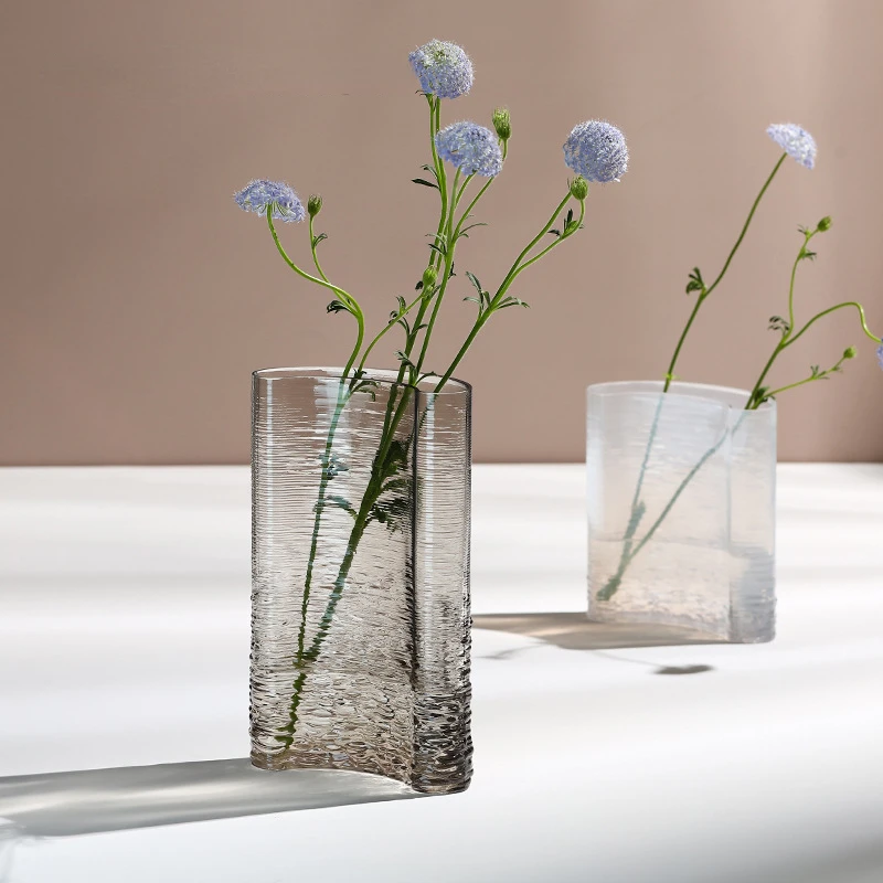 

household transparent water ripple glass vase household light luxury soft decoration dining table hydroponic flower