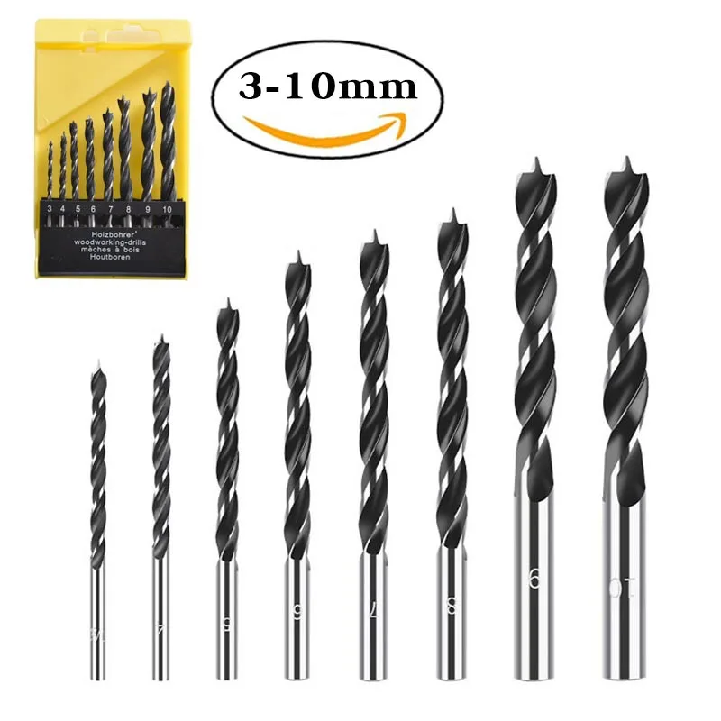 8pcs 3-10mm Twist Dril Bit Set Brad Point Wood Drill Bits Titanium Coated Woodworking Metal Drilling Bit Tools