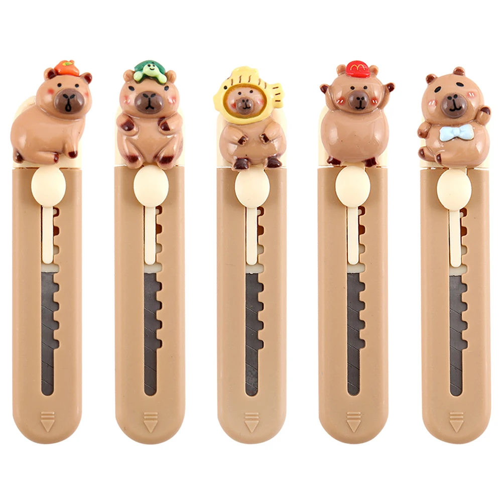 Portable Plastic Capibara Cutter Cartoon Mini Paper Cutting Tool School Office Supplies Retractable Letter Opener