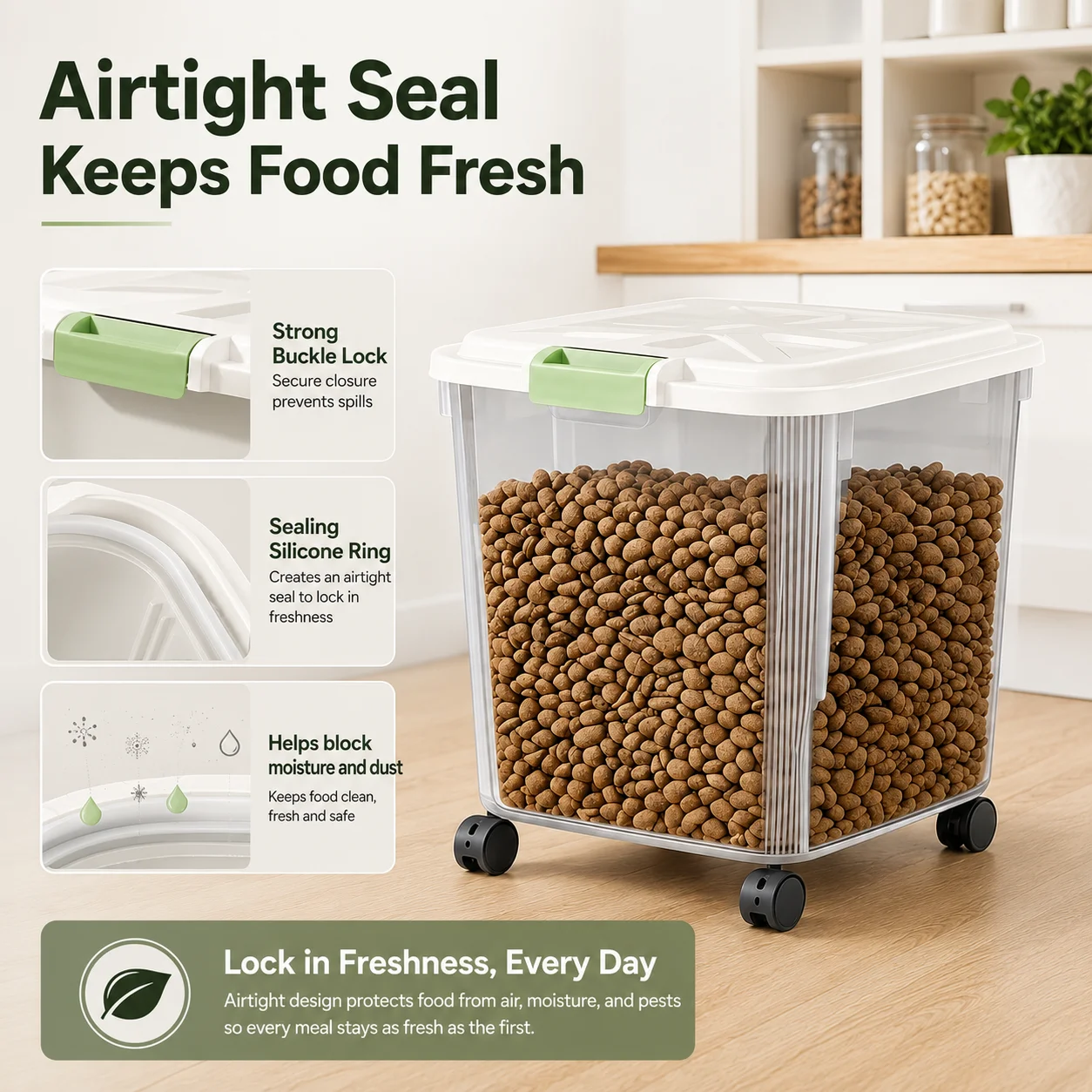 55Lbs Airtight Pet Food Storag - Food Storage On Wheels ulasan dan harga