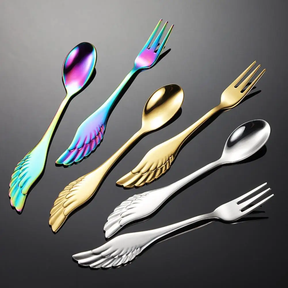 Pretty Dinner Fork Lightweight Cake Fork Dishwasher Safe Easy to Clean Wing Shaped Spoon Cake Fork