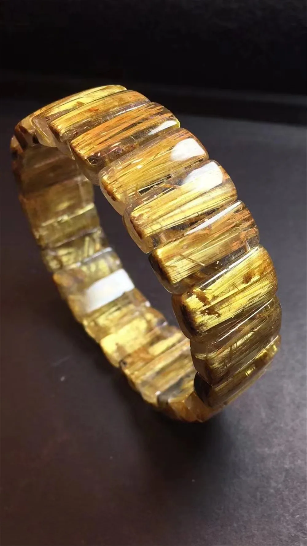 Top Natural Gold Rutilated Quartz Bracelet Bangle For Women Men Wealth Gift Crystal Stone 20mm Beads Jewelry Strands AAAAA