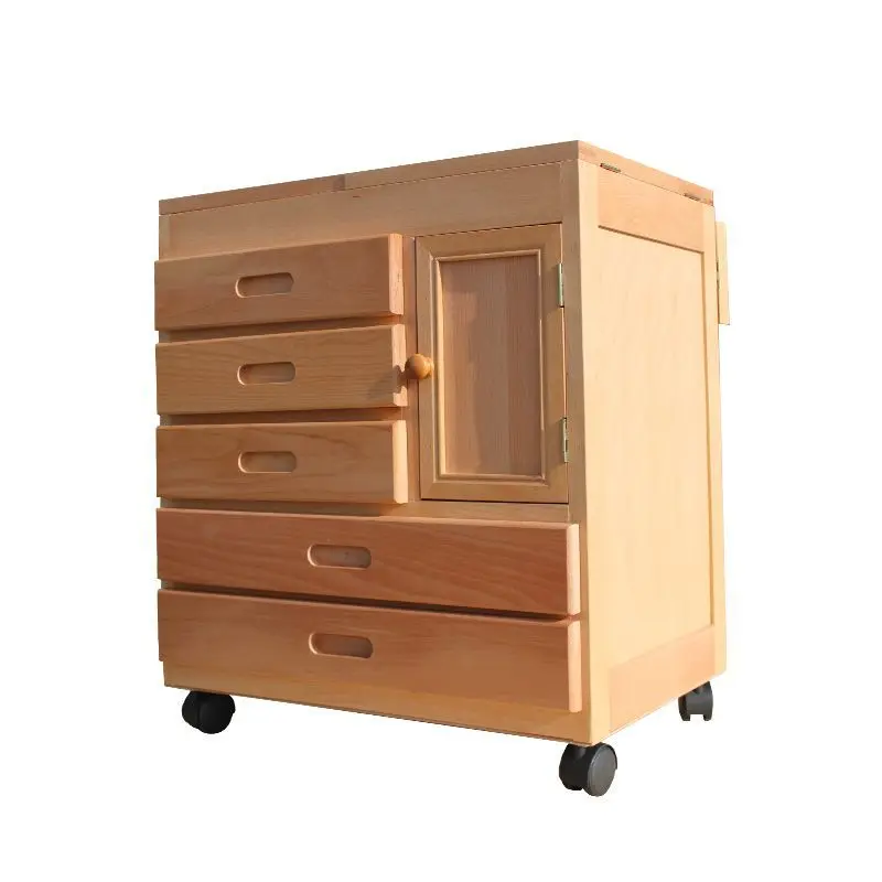 

Beech car Oil cabinet Movable painting car Oil Chinese painting Art with wheels