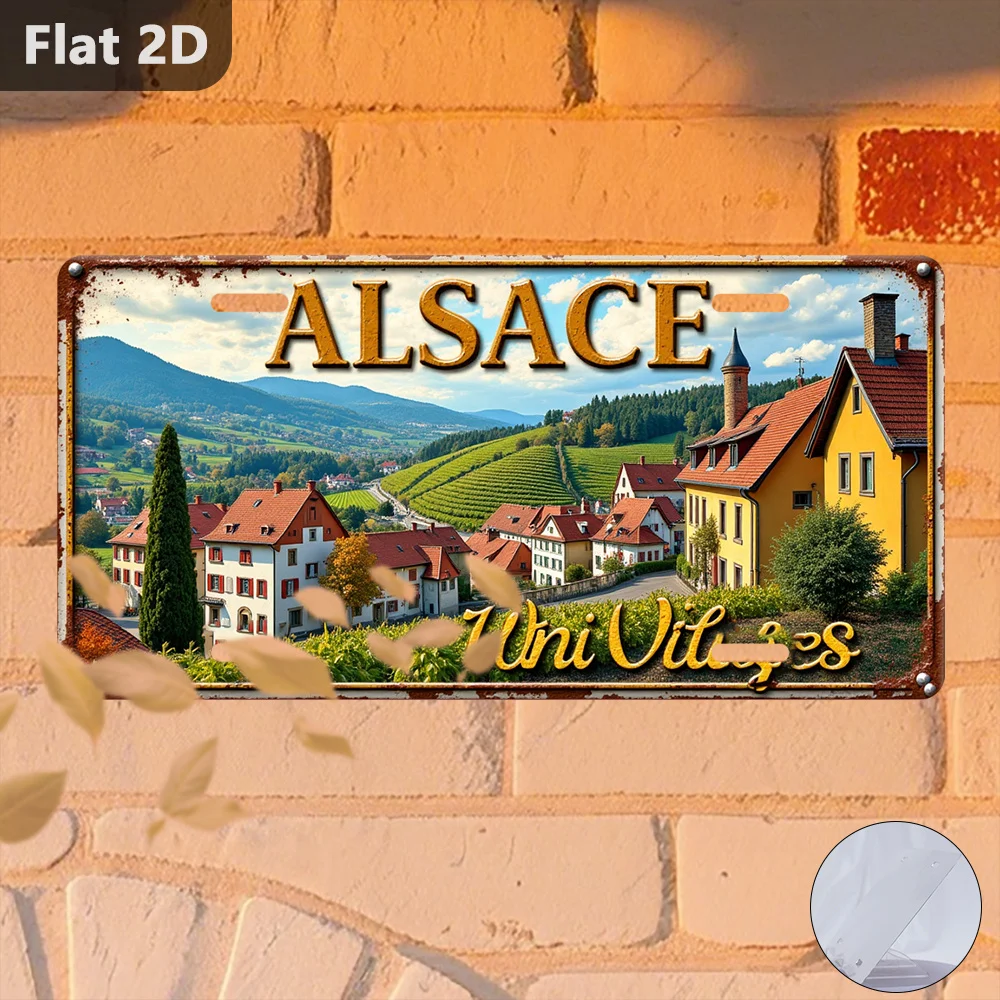 2D Flat, 1pc, Only for Decoration Decor, Outdoor Signs & Wall Decor (30.48cm X 14.99cm), Alsace Landscape with Vineyards, Ret