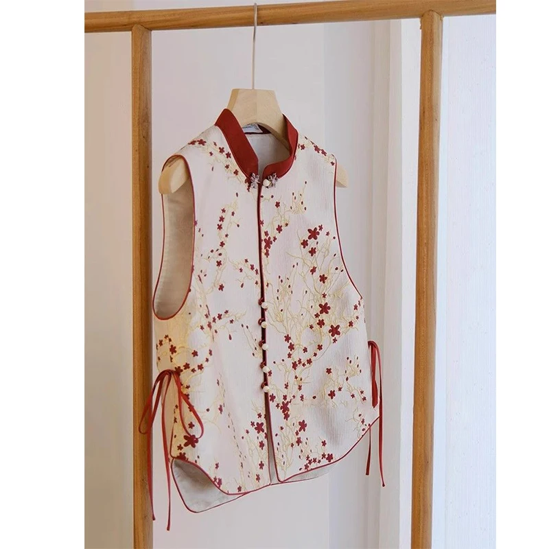 

Floral Embroidered Vest Women Retro Chinese Vintage Ethnic Style Sleeveless Tops Oversized