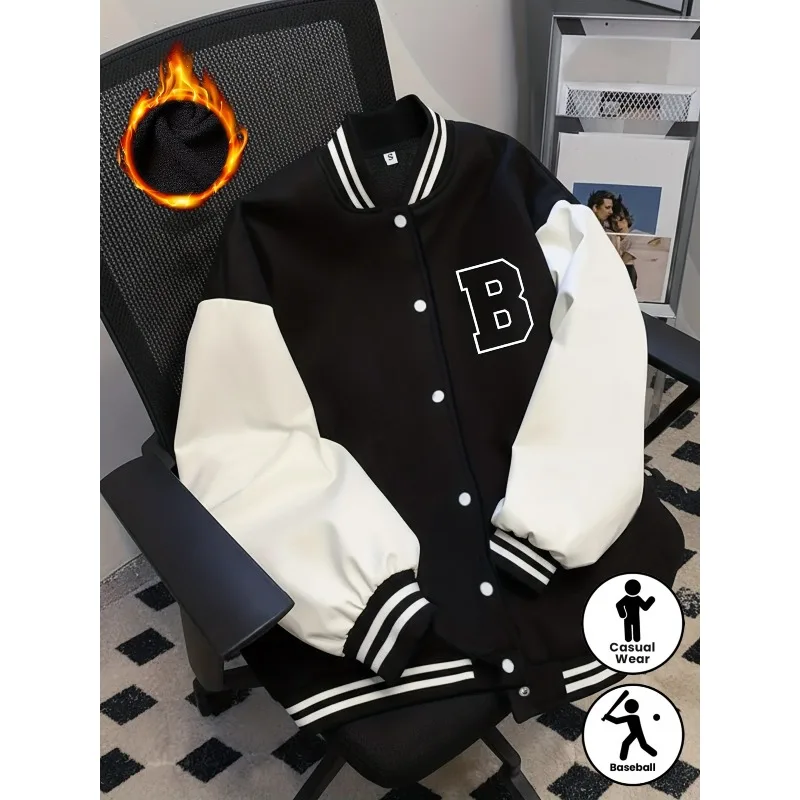 Women's retro baseball jacket, black and white patch sports jacket, 