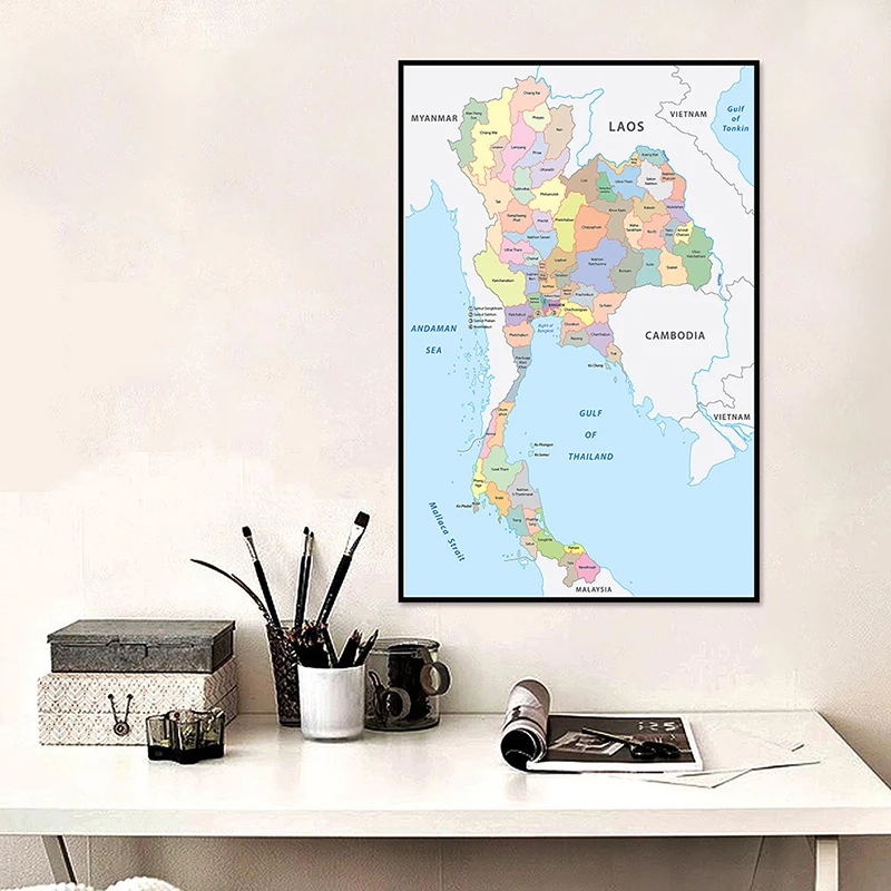 

59*84cm The Thailand Administrative Map Small Size Print Non-woven Canvas Painting Wall Art Poster Living Room Home Decoration