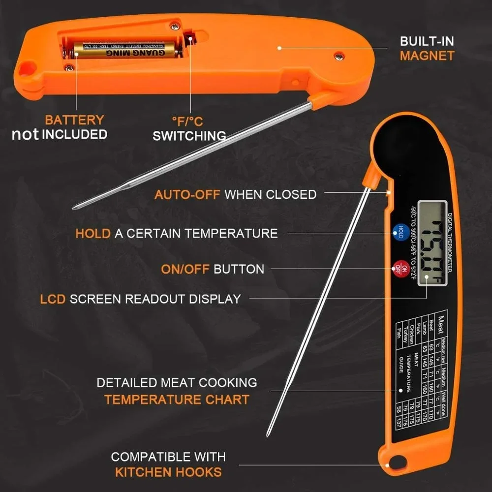 Foldable Digital Food Thermometer for Meat Water Milk Cooking Food Probe Fry BBQ Temperature Gauge Oven Thermometer Kitchen Tool